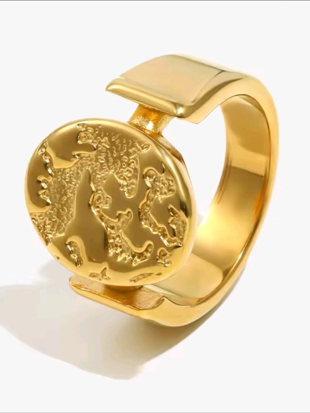 18K Gold-Tone Textured Medallion Ring